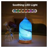 Essential Oil Diffuser Hand Blown Glass Aromatherapy Diffuser - Ultrasonic Cool Mist Scent Aroma Diffuser, Whisper Quiet with Auto Shut-Off, Timer Setting &7 Colors Night Light for Home