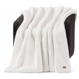 UGG Euphoria Faux Fur Throw Blanket, Warm Fluffy Throw for Couch or Bed, Luxury Bedroom Decor, Fluffy Blankets, Machine Washable, 50-inch x 70-inch, White Snow - Retail: $55