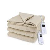 Sunbeam Royal Ultra Fleece Heated Electric Blanket King Size, 90" x 100", 12 Heat Settings, 12-Hour Auto Shut-Off, Machine Washable, Pebble Beige (Missing Controls) - Retail: $102