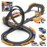 Slot Car Race Track Sets with 4 Slot Cars, Electric Race Car Track Include Slope Circular Overpass Track, Dual Racing Game Featuring Flash Bridge and Pendulum, Gifts Toys for Boys Kids Age 6 7 8-12 - 