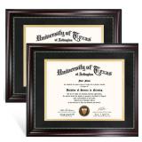 GraduationMall 8.5x11 Diploma Frame with Black over Gold Mat or Display 11x14 Document without Mat, Tempered Glass, Mahogany with Gold Beads, Set of 2 - Retail: $49