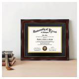 GraduationMall 8.5x11 Diploma Frame with Black over Gold Mat or Display 11x14 Document without Mat, Tempered Glass, Mahogany with Gold Beads, Set of 2 - Retail: $49