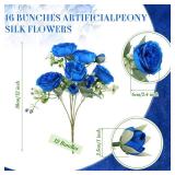 Geosar 16 Bundles Artificial Peonies Flowers Fake Silk Peony Bouquet Faux Peonies Flowers Bulk for Decoration Vase Floral Arrangements Wedding Party Table (Royal Blue)