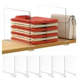 HBlife 12 Inches Tall [Extra Tall Version] Clear Shelf Dividers, 6 Pack Purse Organizer for Closet Perfect for Sweater, Shirts, Handbags, Acrylic Adjustable Bookshelf for Organization - Retail: $34