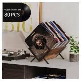 YINMIT Vinyl Record Holder, 80-100 LP Vinyl Record Storage Rack, Quick Assembly Vinyl Record Display, Retro Style Organizer for Magazine, Book, Files, Albums (Rustic Brown, 1 Tier) - Retail: $22