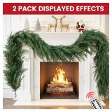 Christmas Cedar Garland Realistic with Lights - Cypress Decorations 9ft for Mantle Lighted Faux Pine Garlands for Xmas Prelit 9ft Door Decor Outdoor Indoor Home Decoration Stairs Railing Fireplace - R