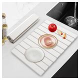 Large Stone Dish Drying Mat for Kitchen Counter, 24" x 16"Fast Dry Stone Mat, Super Absorbent Dish Drying Mat, Drying Board Diatomaceous for Kitchen, Utensils, Fruits, Instant Drying Stone Mat, White 