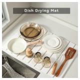 Large Stone Dish Drying Mat for Kitchen Counter, 24" x 16"Fast Dry Stone Mat, Super Absorbent Dish Drying Mat, Drying Board Diatomaceous for Kitchen, Utensils, Fruits, Instant Drying Stone Mat, White 