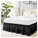 FreshCulture Queen Bed Skirt, Elastic Wrap Around Bed Skirt Queen Size, Bed Skirts for Adjustable Bed, Easy Fit with 22 Inch Drop Length, Hotel Quality Dust Ruffle for Queen Bed (Black) - Retail: $16