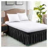 FreshCulture Queen Bed Skirt, Elastic Wrap Around Bed Skirt Queen Size, Bed Skirts for Adjustable Bed, Easy Fit with 22 Inch Drop Length, Hotel Quality Dust Ruffle for Queen Bed (Black) - Retail: $16