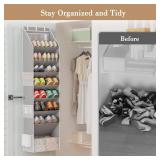 Criusia Shoe Organizer, Over the Door Shoe Organizer, Hanging Closet Shoe Storage with Large Deep Pockets, Fits 16-24 Pairs of Sneakers, Sandals, Boots, Gray - Retail: $24