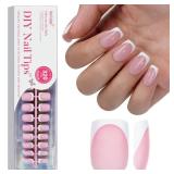 French Gel Nail Tips - Jofay Fashion Short French Tip Press on Nails, 10-Piece Set 320Pcs Pink Square Nail Tips, Pre-applied Tip Primer & Base Coat, No Need to File Fake Nails for Nail Art, 16 Sizes -