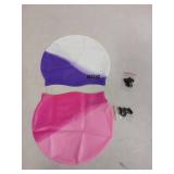 Aegend 2 Pack Kids Swim Cap for Girls Boys Age 3-8, Waterproof Swim Cap Durable Silicone Kids Swimming Cap for Long Hair, Purple & Pink - Retail: $10