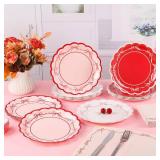 GreenPine Bow Paper Plate Bachelorette Decorations Bow Theme Birthday Party, Red Pink White 9 Inch Tableware Dinner Plate, Bridal Engagement Decor, Girl Baby Shower Table Supplies, 38Pcs - Retail: $18