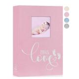 Lanpn Baby Photo Album 4x6 300 Pockets, Linen Hardcover Newborn Memory Book with Memo Writing Area, Bebe Photobook, Slip-in Picture Book, Ultrasound Album Keepsake Gifts for Girl Baby Shower Pink - Re