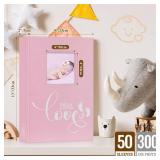 Lanpn Baby Photo Album 4x6 300 Pockets, Linen Hardcover Newborn Memory Book with Memo Writing Area, Bebe Photobook, Slip-in Picture Book, Ultrasound Album Keepsake Gifts for Girl Baby Shower Pink - Re
