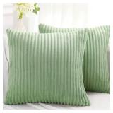 Simmore Decorative Spring Throw Pillow Covers 18x18 Set of 2, Soft Natural Plush Flannel Double-Sided Fluffy Couch Pillow Covers for Sofa Living Room, Sage Green - Retail: $18