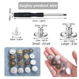 32 Sets Jeans Buttons Replacement, 17 mm and 20 mm No-Sew Removable Metal Buttons Replacement Repair Combo Thread Rivets and Screwdrivers in Storage Box, Women and Men