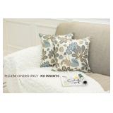 Mika Home Set of 2 Jacquard Tropical Leaf Pattern Throw Pillow Covers Decorative Pillowcase 20X20 Inches,Blue Cream - Retail: $26