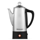 Elite Gourmet EC140 Electric 6-Cup Coffee Percolator with Keep Warm, Clear Brew Progress Knob Cool-Touch Handle Cord-less Serve, Stainless Steel - Retail: $48