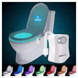 ZEZHOU Original Toilet Night Light 2 Pack, Motion Sensor Activated LED Lamp, Fun 8 Colors Changing Bathroom Nightlight Add on Toilet Bowl Seat, Perfect Decorating Gadget for Dad Adults Kids Toddler - 
