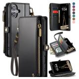 Defencase Compatible with iPhone 17 Case Wallet with RFID Blocking Card Holder for Women and Men, Fashion PU Leather Magnetic Snap Flip Zipper Strap Wallet Phone Case for iPhone 17 6.3", Black - Retai