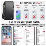 Defencase Compatible with iPhone 17 Case Wallet with RFID Blocking Card Holder for Women and Men, Fashion PU Leather Magnetic Snap Flip Zipper Strap Wallet Phone Case for iPhone 17 6.3", Black - Retai