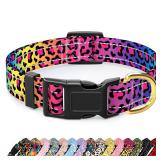 TMOODEL Reflective Dog Collar for Medium Dogs, Cute Leopard Style Adjustable Heavy-Duty Nylon Puppy Collar for Boy and Girl Female, Soft Pet Accessories with Quick Release Buckle, Neon - Retail: $9