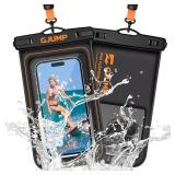 GJUMP 2 Pack Floating Waterproof Phone Pouch, Up to 8.3" IP68 Cellphone Dry Bag Compatible for iPhone 16 15 14 13 Pro Max Samsung Galaxy, Essential for Beach Cruise Ship (Orange*2) - Retail: $20