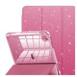 INFILAND Compatible with iPad A16 11th Generation 11 Inch 2025 Case, iPad Case 10th Generation 10.9 Inch, Glitter Cute Cover with Sparkly Clear Back, Pencil Holder, for Kids Girls Woman (Rose Pink) - 