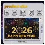 2026 Happy New Year Banner, 72x44 Inches - Golden Fabric New Year Backdrop for New Year