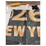 2026 Happy New Year Banner, 72x44 Inches - Golden Fabric New Year Backdrop for New Year