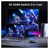 NEWCARE HDMI 2.1 Switch 2 in 1 Out with 2.6ft 8K Cable, HDMI Switcher 4K@120Hz, Bi-Directional HDMI Splitter Supports 8K@60Hz HDR10+ 3D Dolby VRR HDCP2.3 for TV PS5 Xbox Laptop Projector - Retail: $25
