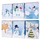 Panelee 3 Pcs Winter Kitchen Towels for Hello Winter Bathroom Blue Christmas Snowman Hand Tea Towels 12 x 18 Inch Absorbent Christmas Decorative for Kitchen Housewarming Cooking Gift - Retail: $7