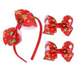 Clipband Christmas Bow Headband & 2 Pcs 4 Inch Hair Bows Set, Black School Hair Accessories for Little Toddler School Girls (Red Christmas) - Retail: $4
