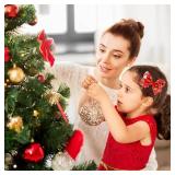 Clipband Christmas Bow Headband & 2 Pcs 4 Inch Hair Bows Set, Black School Hair Accessories for Little Toddler School Girls (Red Christmas) - Retail: $4