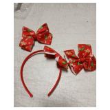 Clipband Christmas Bow Headband & 2 Pcs 4 Inch Hair Bows Set, Black School Hair Accessories for Little Toddler School Girls (Red Christmas) - Retail: $4