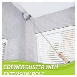 IVYROLL Cobweb Duster with Extension Pole, Spider Web Brush & Ceiling Cleaning Kit, 100" Microfiber Feather Duster Cleaner with Washable Head for Ceiling Fan, Furniture, Home - Retail: $9