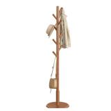 VASAGLE Solid Wood Coat Rack, Free Standing Hall Coat Tree with 8 Hooks, 3 Height Options, for Coats, Hats, Bags, Purses, for Entryway, Hallway, Rubberwood Hooks and Pole, Caramel Brown URCR009W01 - R