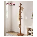 VASAGLE Solid Wood Coat Rack, Free Standing Hall Coat Tree with 8 Hooks, 3 Height Options, for Coats, Hats, Bags, Purses, for Entryway, Hallway, Rubberwood Hooks and Pole, Caramel Brown URCR009W01 - R