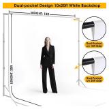 CPLIRIS 10x20ft White Backdrop for Photography, Dual-Size Dual-Pocket Design Photo Booth Background for Portrait Photoshoot, Party and Video with Both Options of 10 feet and 20 feet in Width - Retail:
