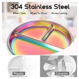 Bakpoco 9" Stainless Steel Toddler Plates Set of 6, Divided Plate for Kids & Baby, Non Toxic Unbreakable Dishes Dinnerware Adults Portion Control Snack Container, Colorful Meal Time Chums - Retail: $3