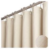 BTTN Fabric Shower Curtain, Linen Textured Heavy Duty Polyester Cloth Shower Curtain Set with 12 Plastic Hooks, Hotel Luxury Waterproof Decorative Shower Curtains for Bathroom - 72"x72" - Beige/Cream 
