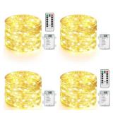 4 Pack 100 LED Fairy Lights Battery Operated with Timer & Remote, 33FT Waterproof Twinkle Lights Indoor Outdoor, Fairy String lights for Bedroom Classroom DIY Wedding Christmas Decorations, Warm White