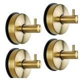 YOHOM Suction Cup Hooks for Shower Gold Towel Holder Stainless Steel Vacuum Bathroom Shower Hook Suction Washcloth Hanger Kitchen Towel Rack for Robe Loofah Wreath Glass Door Window Wall Brushed 4Pcs 