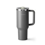 SILICANICE 40 Oz Insulated Tumbler with Detachable Flip Straw Lid, Vacuum insulated Stainless Steel | BPA-Free, Handle & Cupholder Compatible - 24H Cold, Travel/Gym/Office,Gray