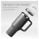 SILICANICE 40 Oz Insulated Tumbler with Detachable Flip Straw Lid, Vacuum insulated Stainless Steel | BPA-Free, Handle & Cupholder Compatible - 24H Cold, Travel/Gym/Office,Gray