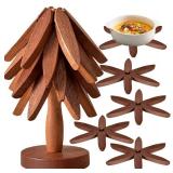 Tree Coasters Set of 4 - Wooden Trivets for Hot Dishes, Pot, Bowl, Coffee, Teapot (Brown-4) - Retail: $26
