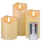 VIEWELLD Flickering Flameless Candles with Remote and Timer, Realistic LED Candles, Battery Operated Candles for Christmas Home Wedding Birthday Decoration, Real Wax Set of 3(Ivory White) - Retail: $2