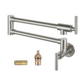 WOWOW Pot Filler Faucet Brushed Nickel, Brass Pot Filler Wall Mount Kitchen Stove Faucet with Double Joint Swing Arms - Retail: $86